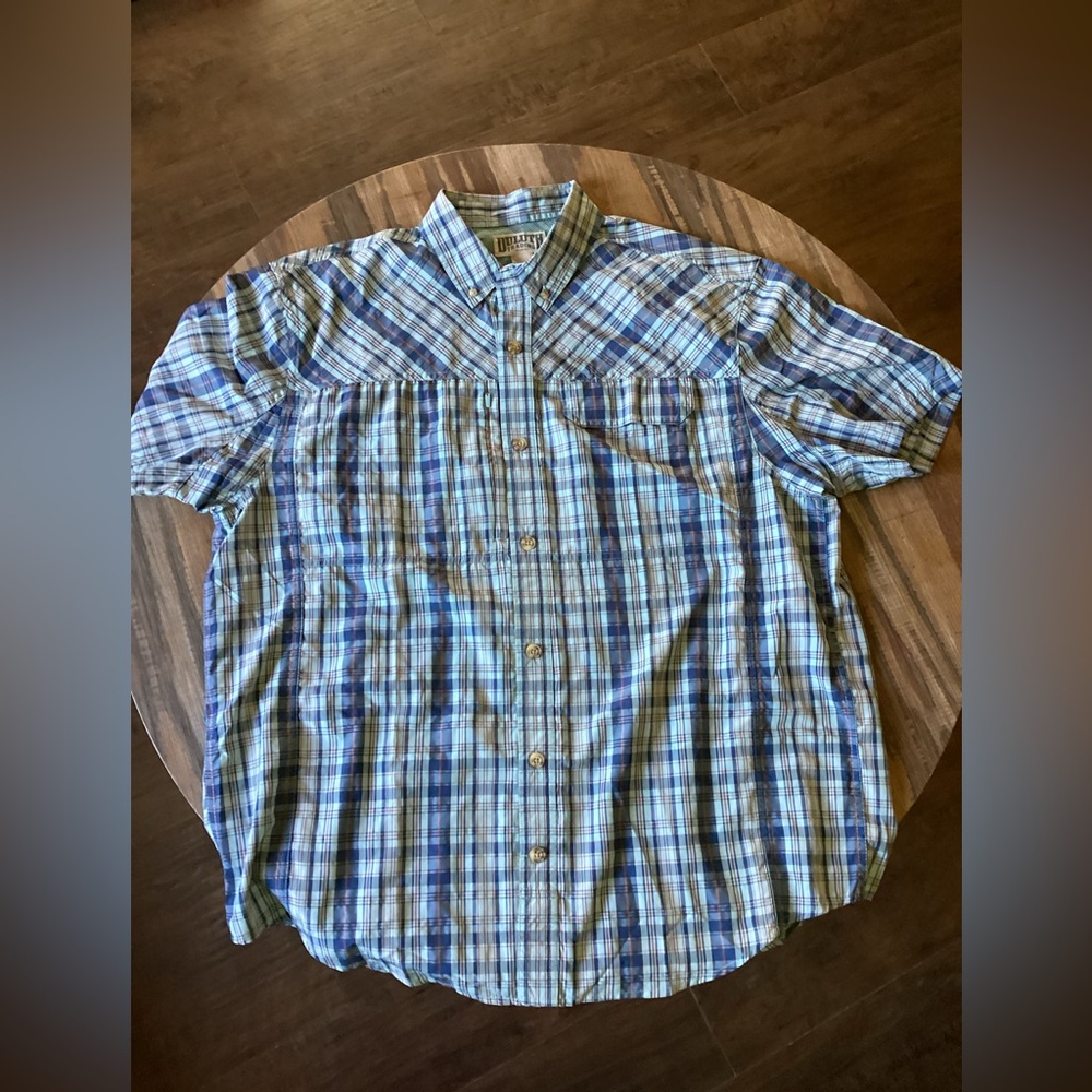 DULUTH TRADING Co Mens XL Blue Plaid Shirt Fishing Vented Zip Pockets  #4